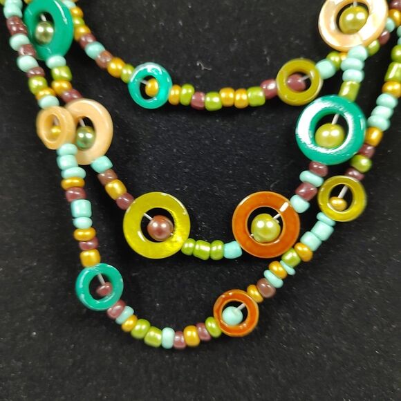 Boho Multicolor Bead Necklace Layered Statement Jewelry Retro Circles 16" - 19" - Picture 4 of 15